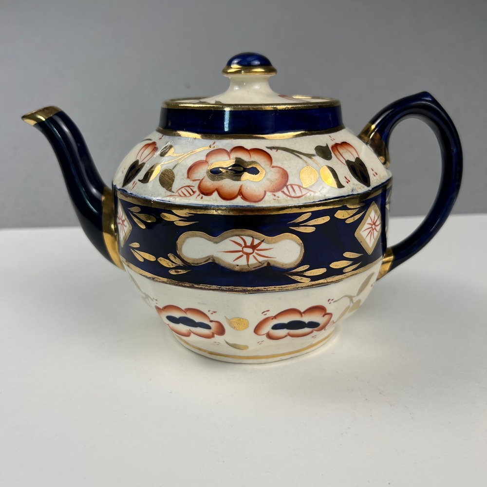 Sadler Teapot 6in Blue Imari Floral Gold Gilt England Vintage Decor